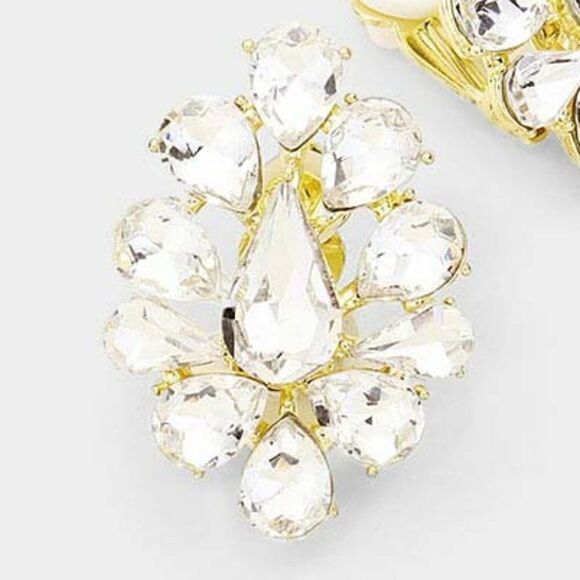 Teardrop Crystal Cluster Clip On Earrings NWT - Picture 2 of 5